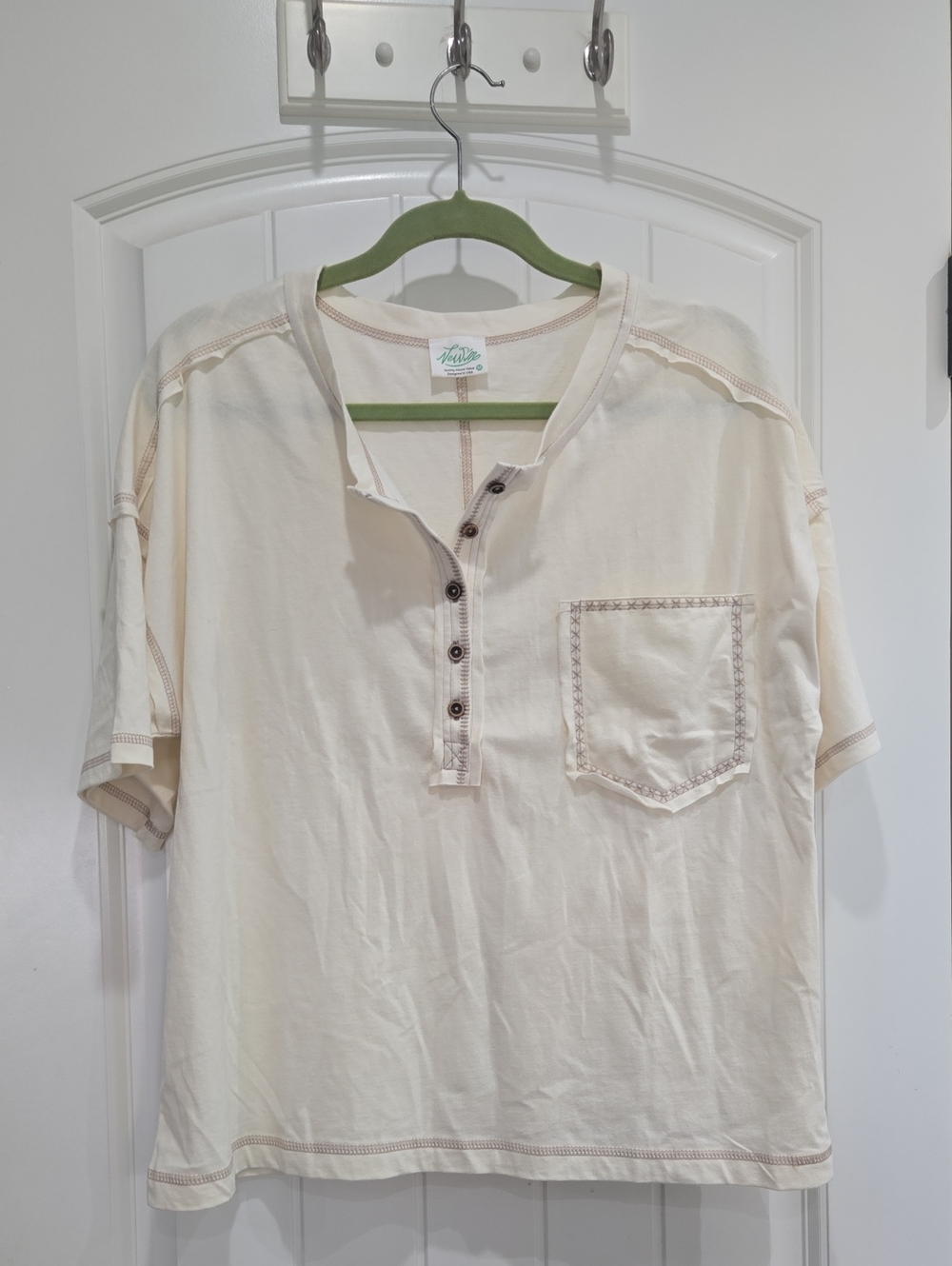 Newm Women's Cream Short-Sleeve Henley Pocket Top